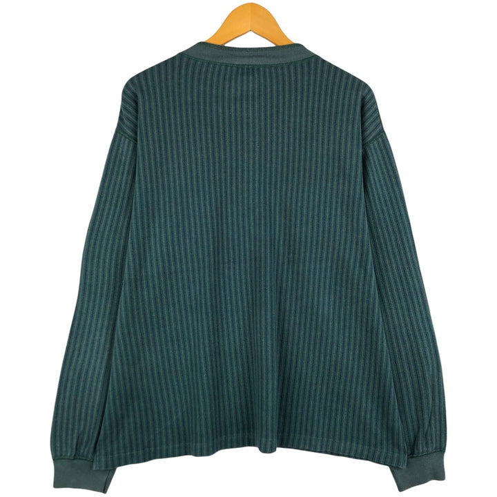 Vintage LL Bean Stripe Pattern Multi-Stripe Henley Neck Long Sleeve T-Shirt (Men's Size L) from the 1980'S to 1990s cotton green type Vintage Second Hand