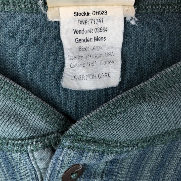 Vintage LL Bean Stripe Pattern Multi-Stripe Henley Neck Long Sleeve T-Shirt (Men's Size L) from the 1980'S to 1990s cotton green type Vintage Second Hand