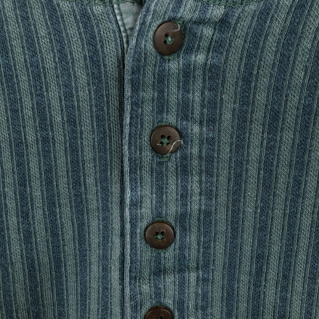 Vintage LL Bean Stripe Pattern Multi-Stripe Henley Neck Long Sleeve T-Shirt (Men's Size L) from the 1980'S to 1990s cotton green type Vintage Second Hand