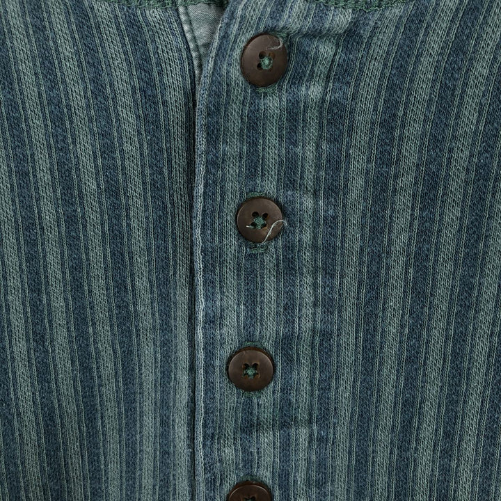 Vintage LL Bean Stripe Pattern Multi-Stripe Henley Neck Long Sleeve T-Shirt (Men's Size L) from the 1980'S to 1990s cotton green type Vintage Second Hand