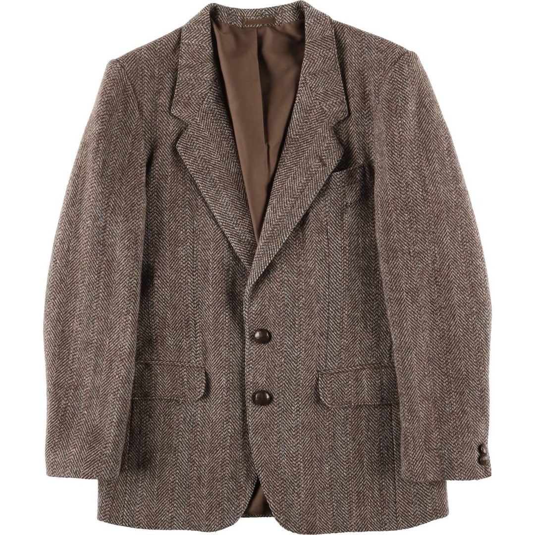 Vintage Harris Tweed Herringbone Wool Tailored Jacket from the 1980s-1990s, Men's Size Medium wool brown type Vintage Second Hand