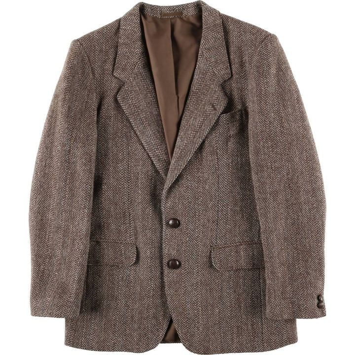 Vintage Harris Tweed Herringbone Wool Tailored Jacket from the 1980s-1990s, Men's Size Medium wool brown type Vintage Second Hand