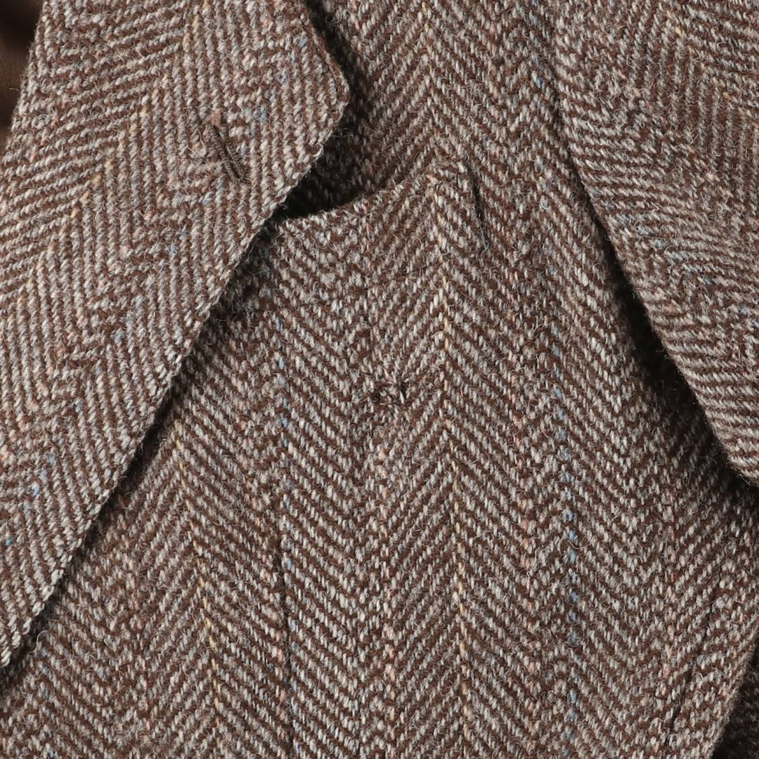 Vintage Harris Tweed Herringbone Wool Tailored Jacket from the 1980s-1990s, Men's Size Medium wool brown type Vintage Second Hand