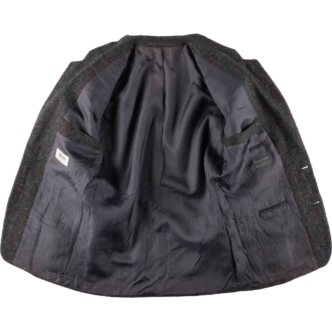 Hugo Boss Check Pattern Wool Tailored Jacket, Men's Size L wool Charcoal Vintage Second Hand