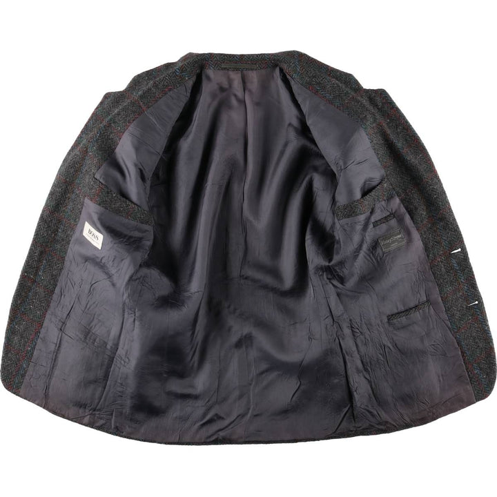Hugo Boss Check Pattern Wool Tailored Jacket, Men's Size L wool Charcoal Vintage Second Hand