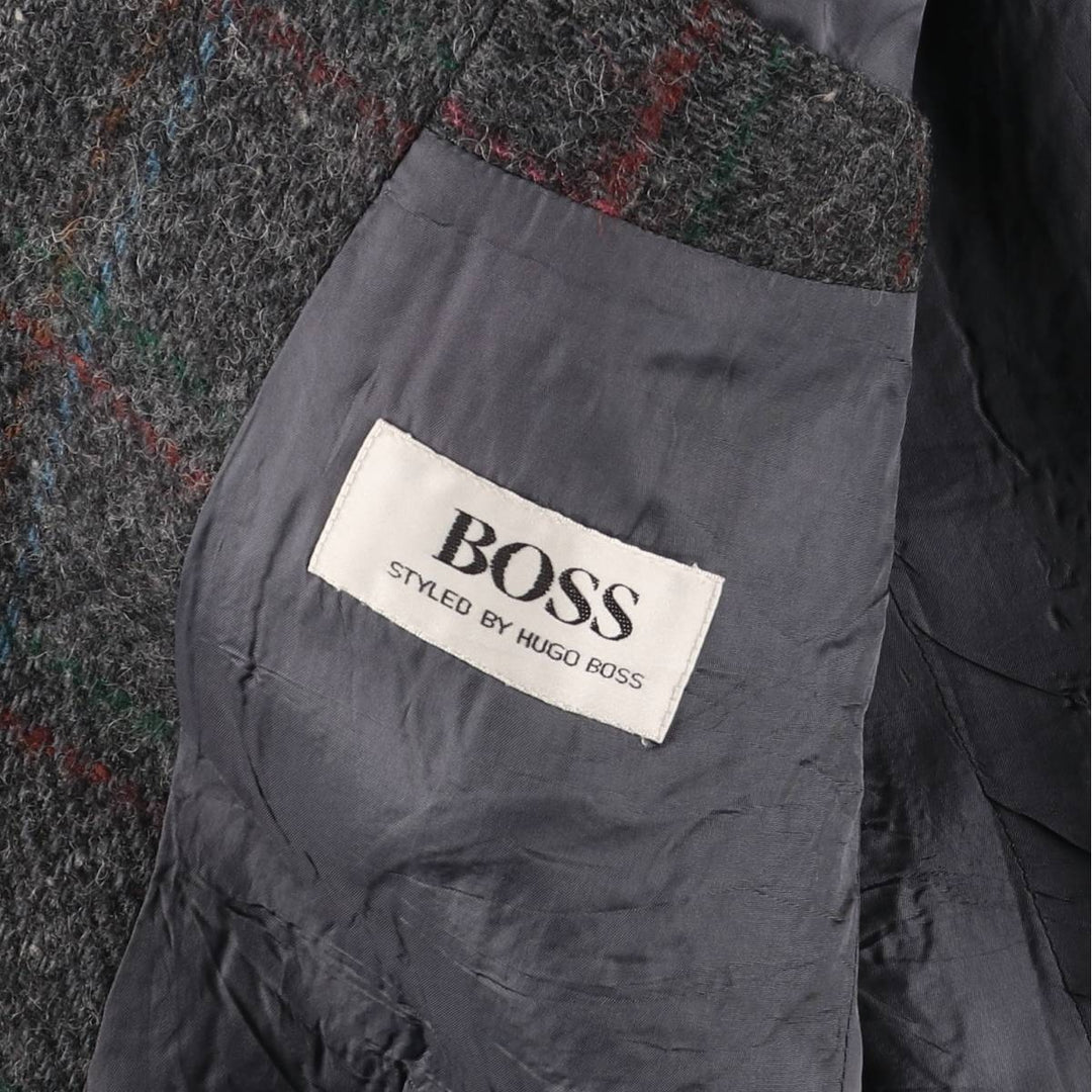 Hugo Boss Check Pattern Wool Tailored Jacket, Men's Size L wool Charcoal Vintage Second Hand