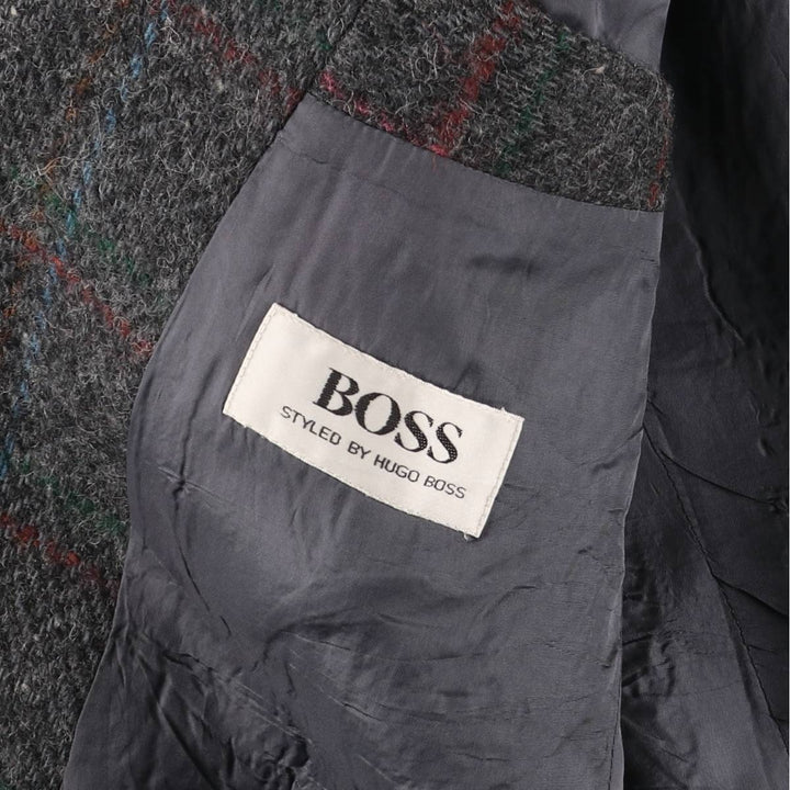 Hugo Boss Check Pattern Wool Tailored Jacket, Men's Size L wool Charcoal Vintage Second Hand