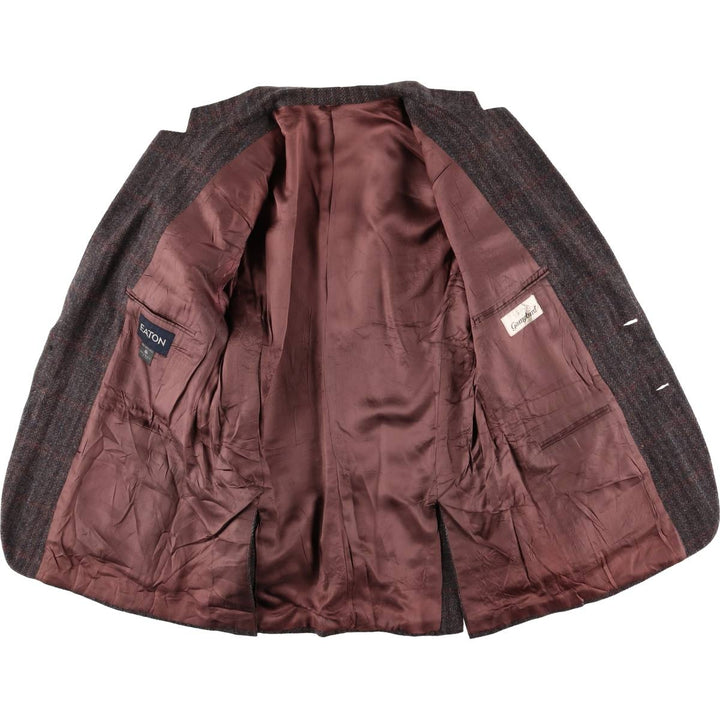 EATON Check Pattern Wool Tailored Jacket, Men's Size Medium wool red type reddish brown Vintage Second Hand