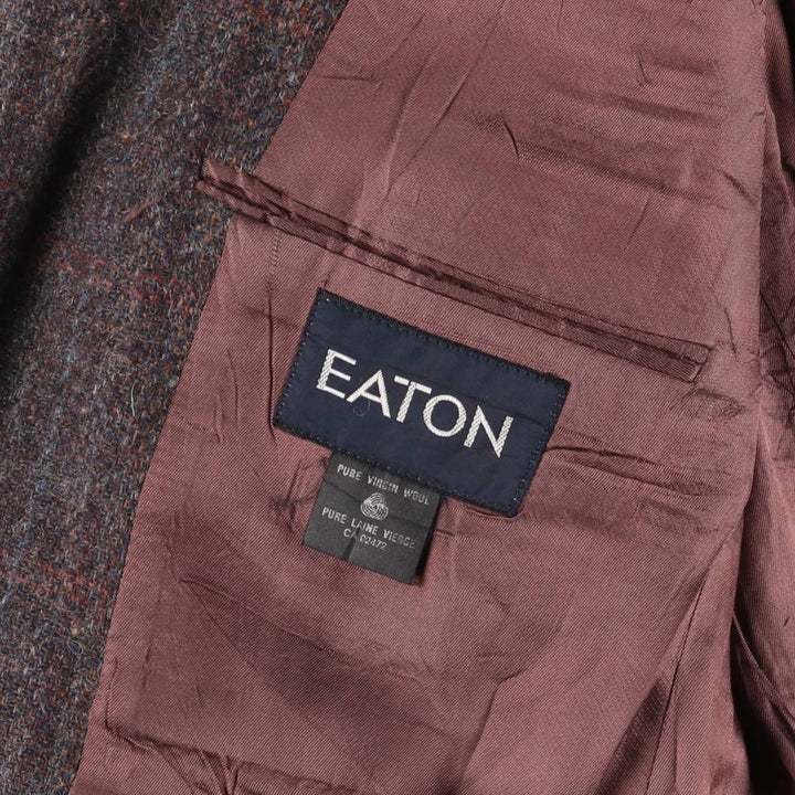 EATON Check Pattern Wool Tailored Jacket, Men's Size Medium wool red type reddish brown Vintage Second Hand