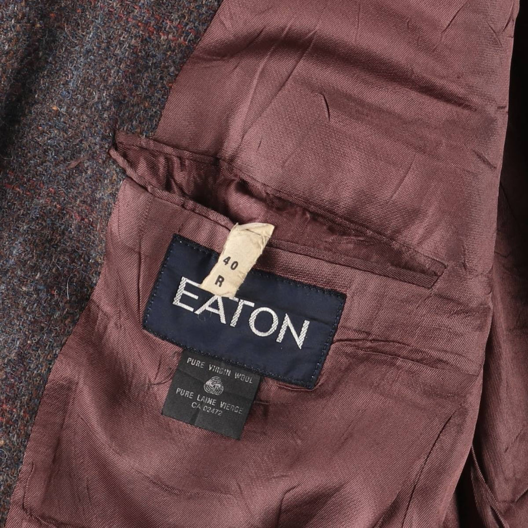 EATON Check Pattern Wool Tailored Jacket, Men's Size Medium wool red type reddish brown Vintage Second Hand
