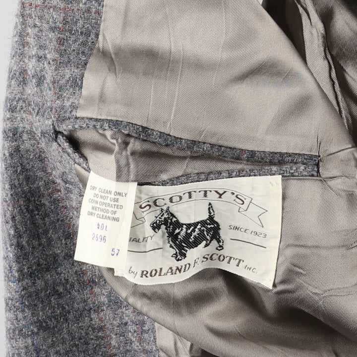 SCOTTY'S Check Pattern Wool Tailored Jacket, Made in USA, Men's Size L wool gray type Vintage Second Hand