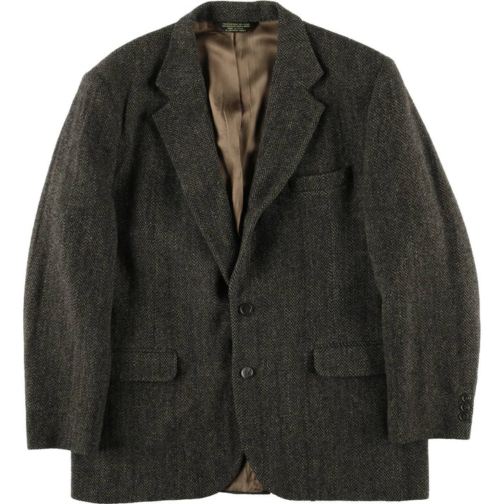 Vintage Harris Tweed Herringbone Wool Tailored Jacket from the 1970s-1980s, Made in the USA, Men's Size XL wool Charcoal Vintage Second Hand
