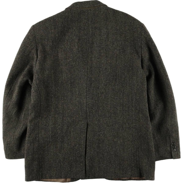 Vintage Harris Tweed Herringbone Wool Tailored Jacket from the 1970s-1980s, Made in the USA, Men's Size XL wool Charcoal Vintage Second Hand