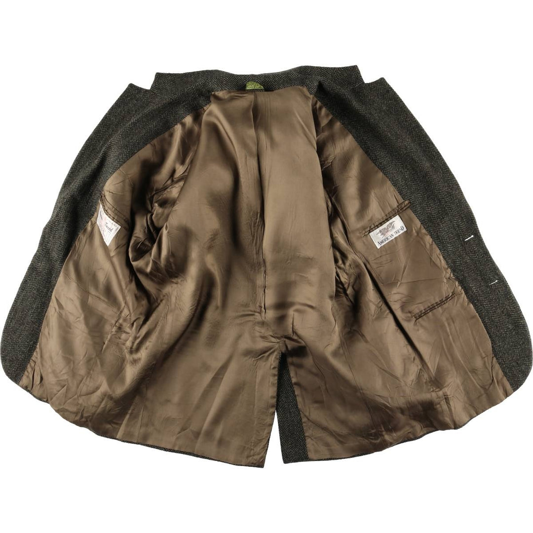 Vintage Harris Tweed Herringbone Wool Tailored Jacket from the 1970s-1980s, Made in the USA, Men's Size XL wool Charcoal Vintage Second Hand