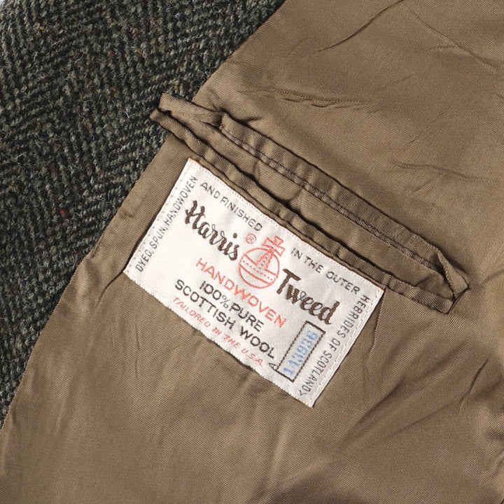 Vintage Harris Tweed Herringbone Wool Tailored Jacket from the 1970s-1980s, Made in the USA, Men's Size XL wool Charcoal Vintage Second Hand