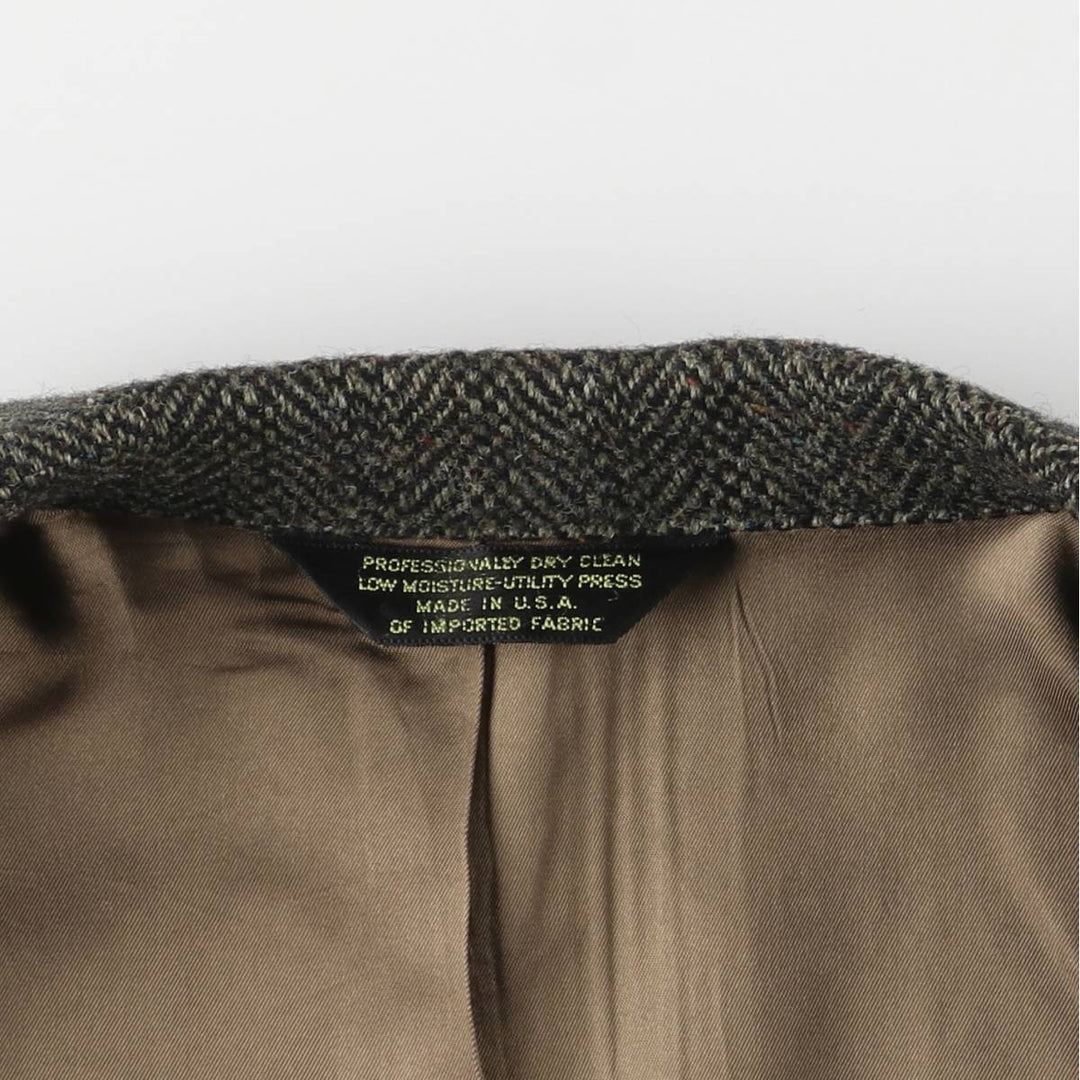 Vintage Harris Tweed Herringbone Wool Tailored Jacket from the 1970s-1980s, Made in the USA, Men's Size XL wool Charcoal Vintage Second Hand