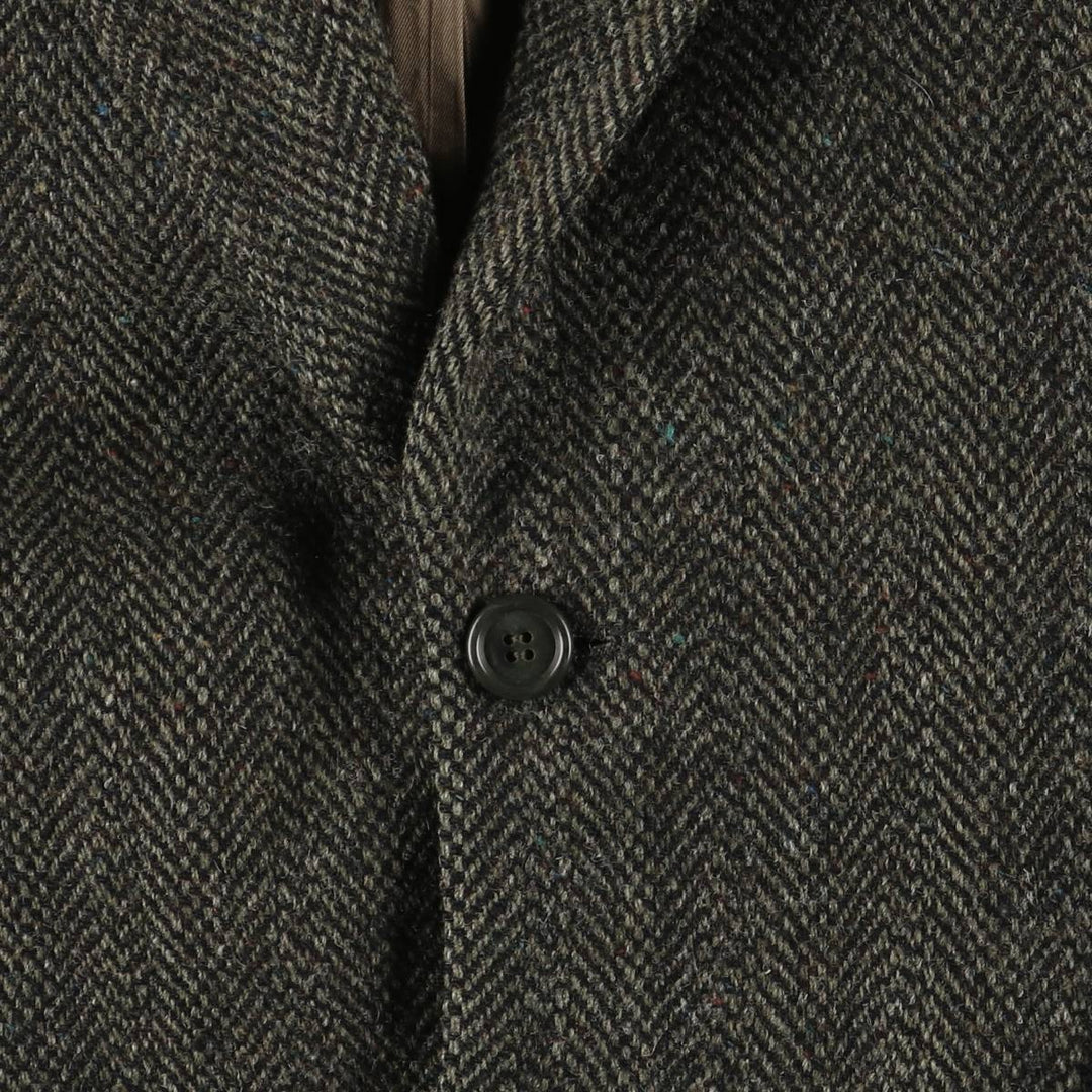 Vintage Harris Tweed Herringbone Wool Tailored Jacket from the 1970s-1980s, Made in the USA, Men's Size XL wool Charcoal Vintage Second Hand