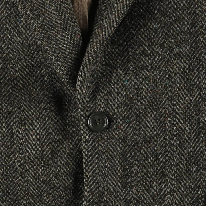 Vintage Harris Tweed Herringbone Wool Tailored Jacket from the 1970s-1980s, Made in the USA, Men's Size XL wool Charcoal Vintage Second Hand