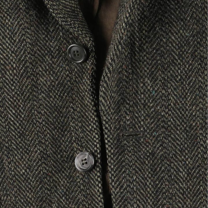 Vintage Harris Tweed Herringbone Wool Tailored Jacket from the 1970s-1980s, Made in the USA, Men's Size XL wool Charcoal Vintage Second Hand