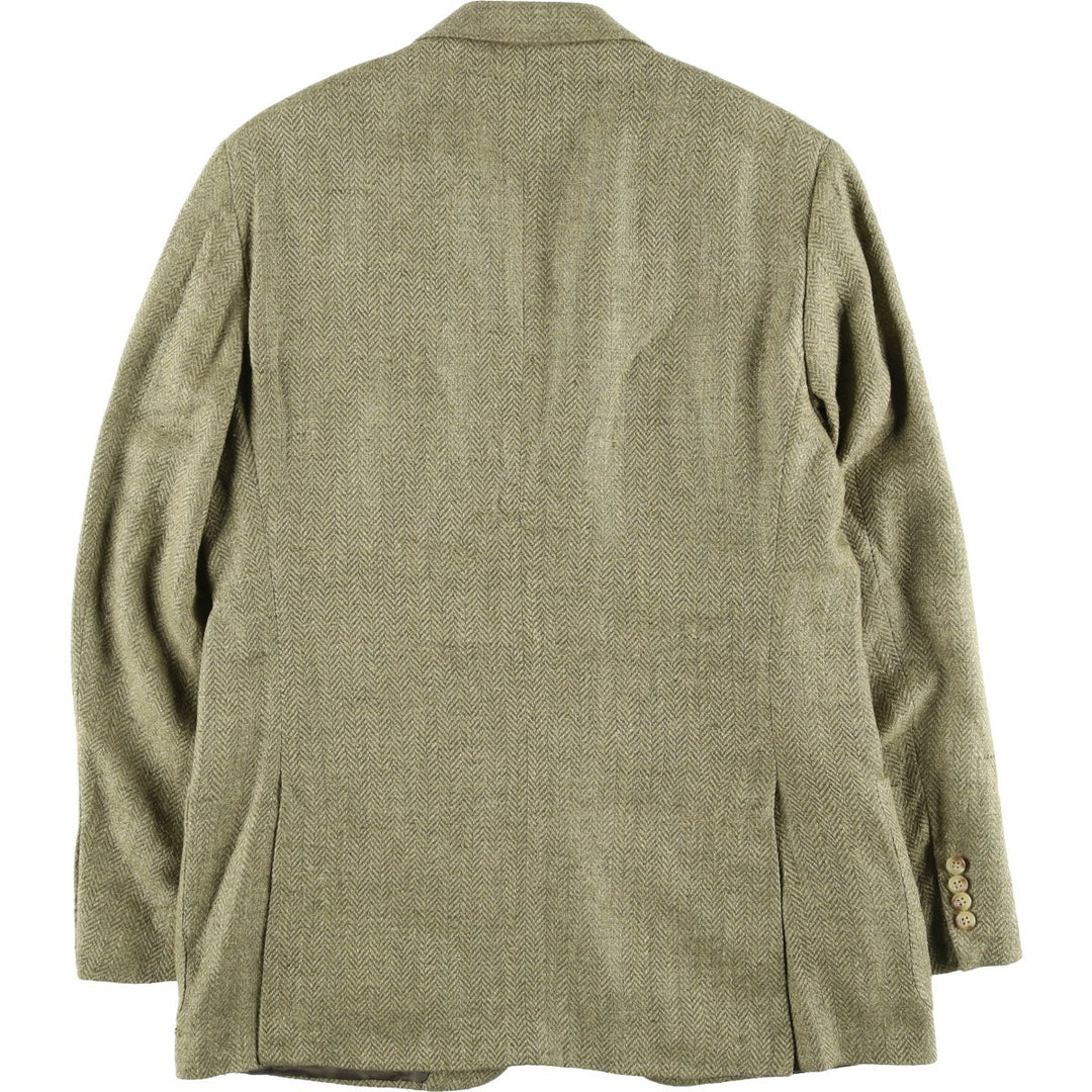 POLO by Ralph Lauren Herringbone Flax and Silk Tailored Jacket, Made in Italy, Men's Size L silk Khaki type Vintage Second Hand