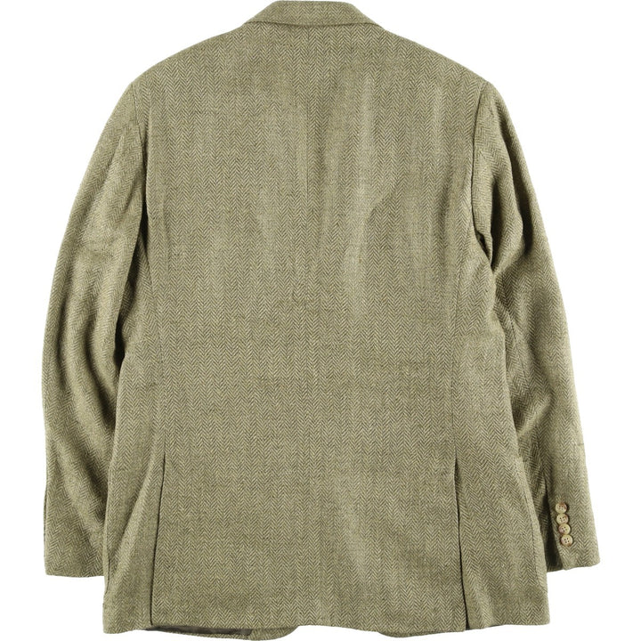 POLO by Ralph Lauren Herringbone Flax and Silk Tailored Jacket, Made in Italy, Men's Size L silk Khaki type Vintage Second Hand