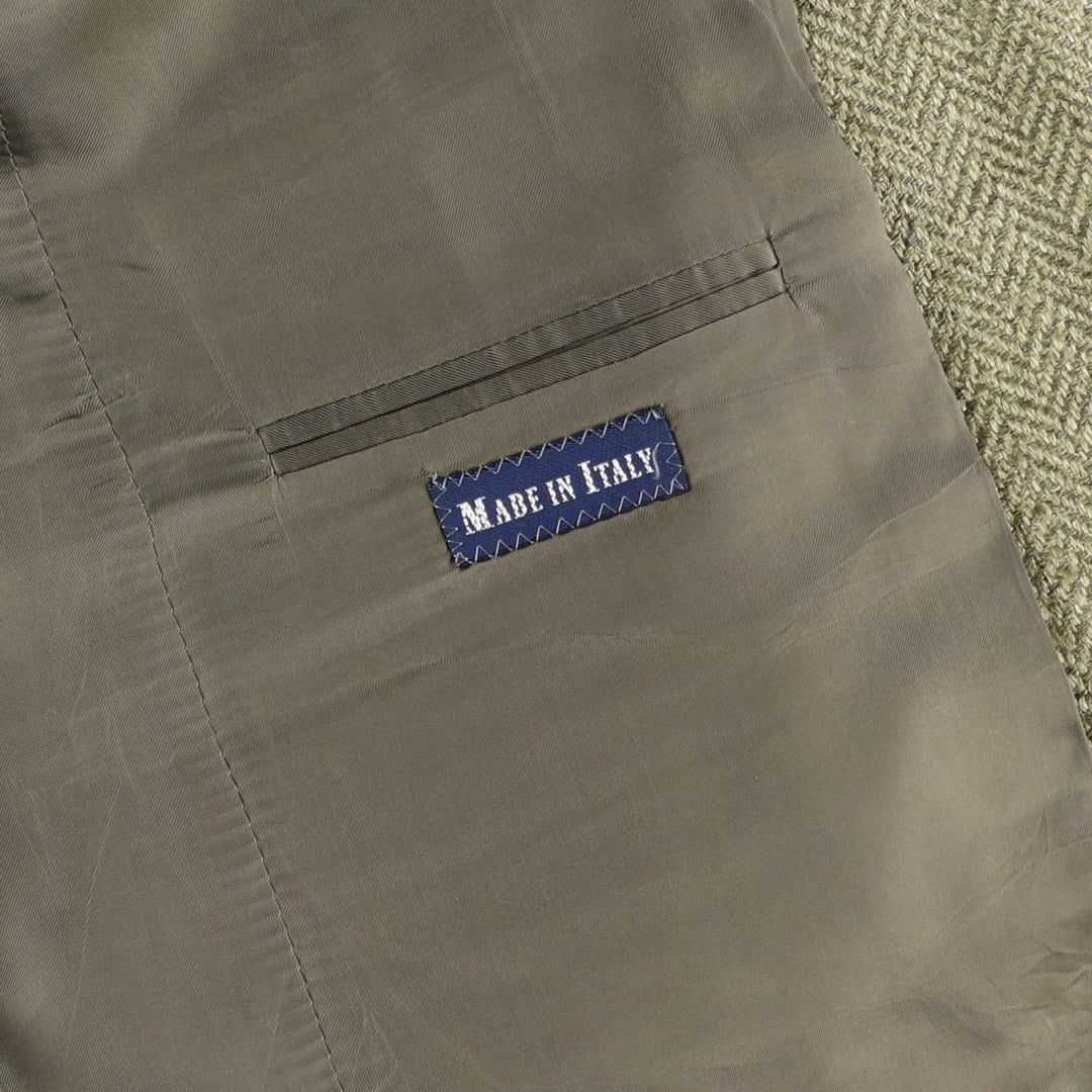 POLO by Ralph Lauren Herringbone Flax and Silk Tailored Jacket, Made in Italy, Men's Size L silk Khaki type Vintage Second Hand