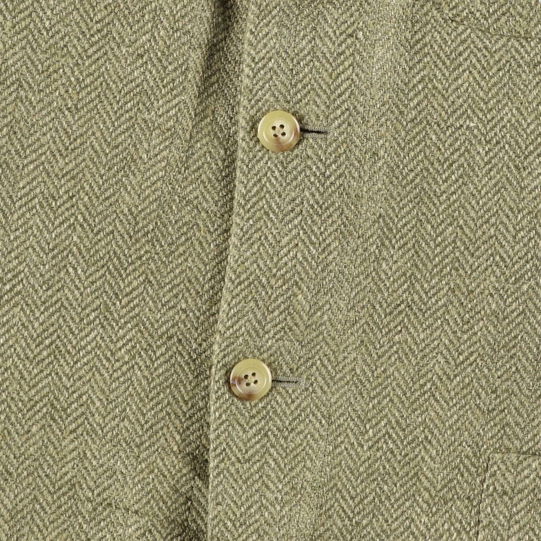 POLO by Ralph Lauren Herringbone Flax and Silk Tailored Jacket, Made in Italy, Men's Size L silk Khaki type Vintage Second Hand
