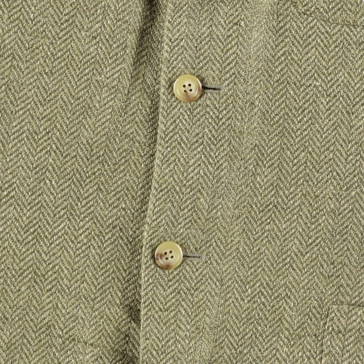 POLO by Ralph Lauren Herringbone Flax and Silk Tailored Jacket, Made in Italy, Men's Size L silk Khaki type Vintage Second Hand
