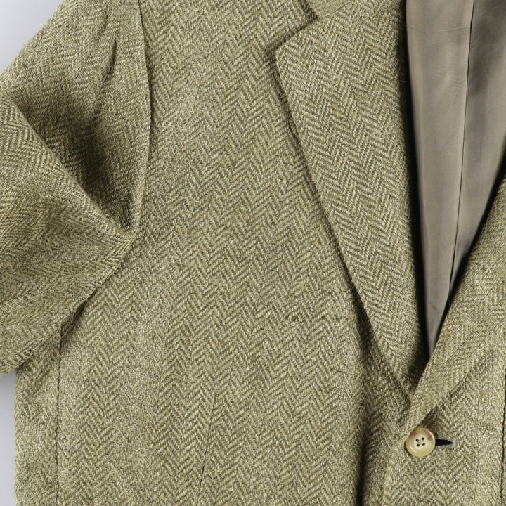 POLO by Ralph Lauren Herringbone Flax and Silk Tailored Jacket, Made in Italy, Men's Size L silk Khaki type Vintage Second Hand