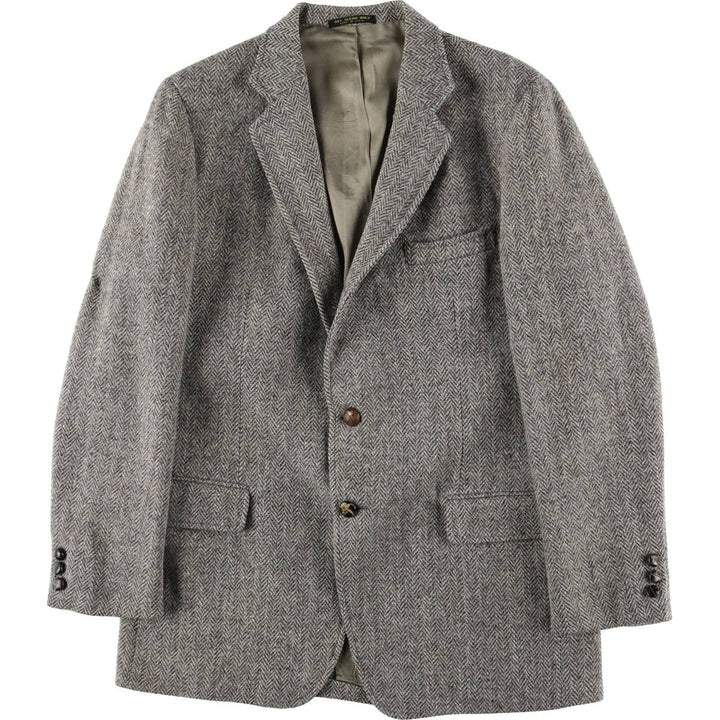 70s-80'S Adams Row Harris Tweed Herringbone Wool Tailored Jacket, Made in USA, Men's Size L wool gray type Vintage Second Hand