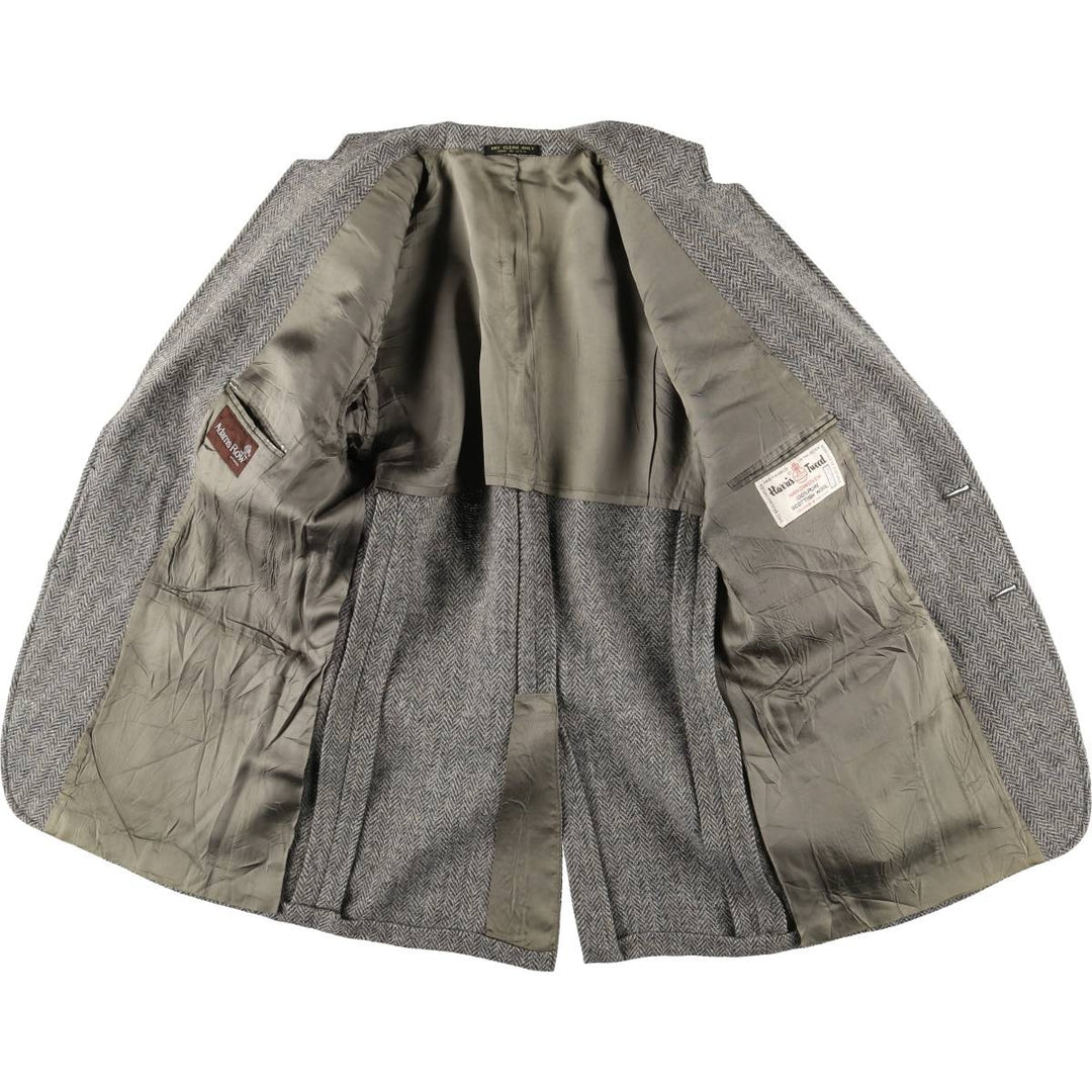 70s-80'S Adams Row Harris Tweed Herringbone Wool Tailored Jacket, Made in USA, Men's Size L wool gray type Vintage Second Hand