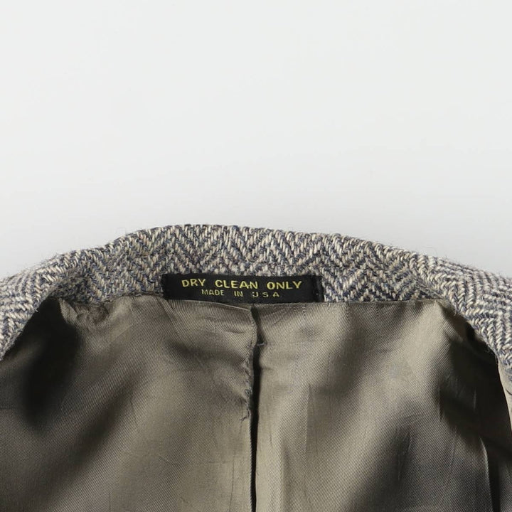 70s-80'S Adams Row Harris Tweed Herringbone Wool Tailored Jacket, Made in USA, Men's Size L wool gray type Vintage Second Hand