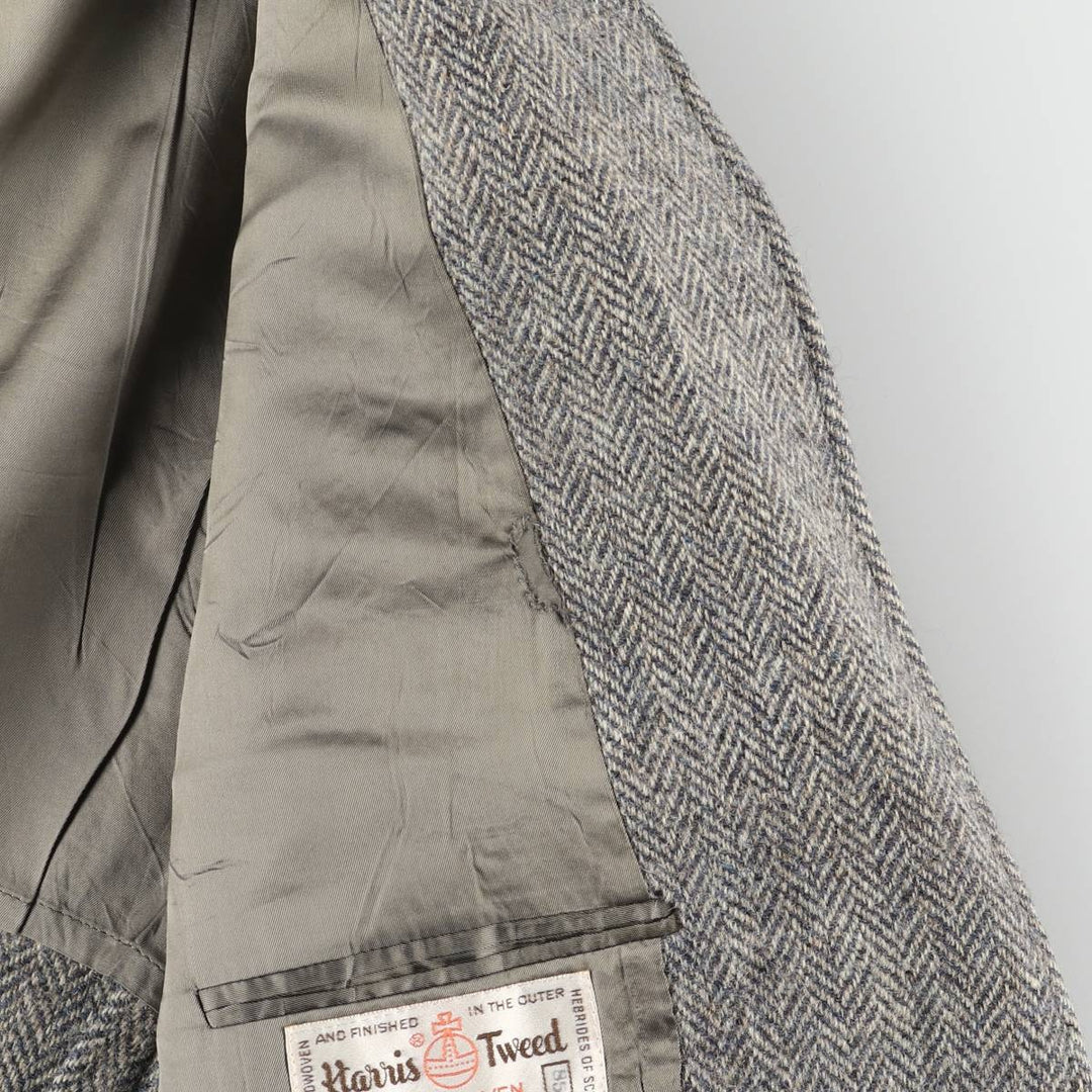 70s-80'S Adams Row Harris Tweed Herringbone Wool Tailored Jacket, Made in USA, Men's Size L wool gray type Vintage Second Hand
