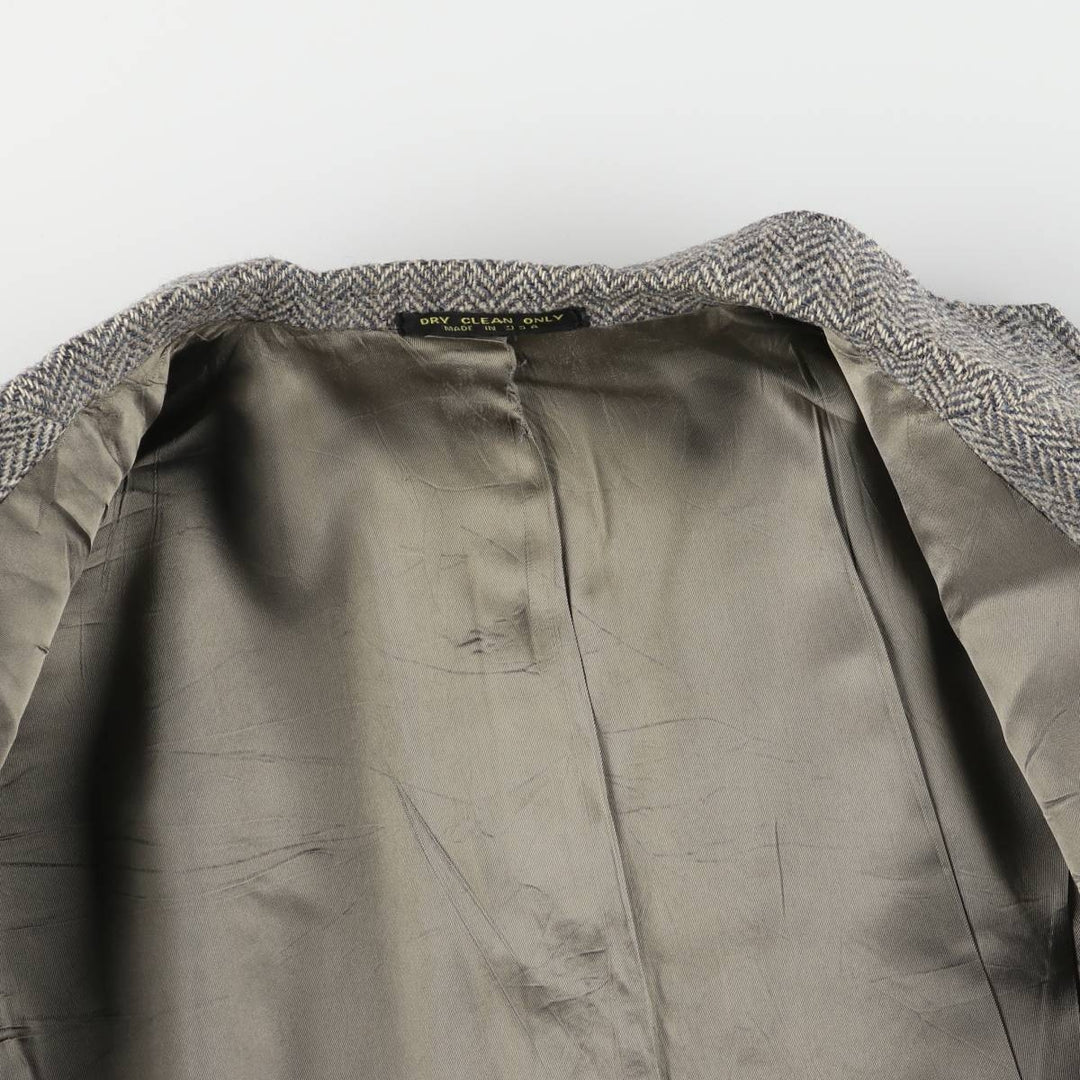 70s-80'S Adams Row Harris Tweed Herringbone Wool Tailored Jacket, Made in USA, Men's Size L wool gray type Vintage Second Hand