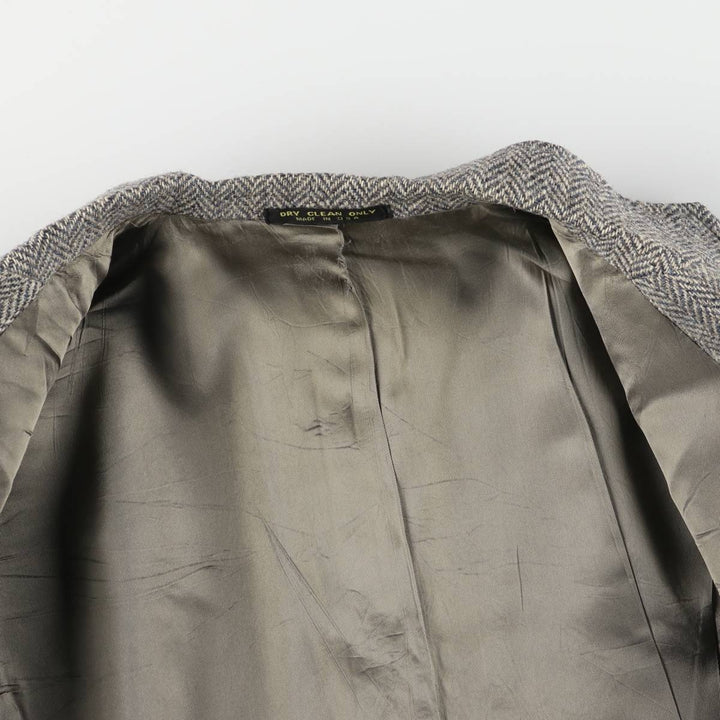 70s-80'S Adams Row Harris Tweed Herringbone Wool Tailored Jacket, Made in USA, Men's Size L wool gray type Vintage Second Hand