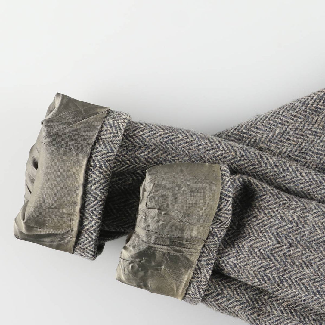 70s-80'S Adams Row Harris Tweed Herringbone Wool Tailored Jacket, Made in USA, Men's Size L wool gray type Vintage Second Hand