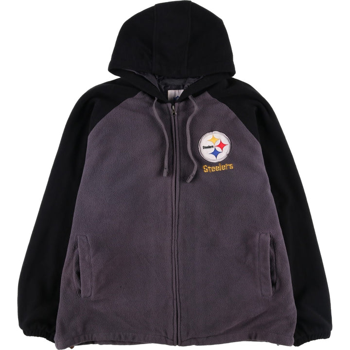 NFL PITTSBURGH STEELERS Pittsburgh Steelers Fleece Full-Zip Hoodie, Men's Size L polyester gray type Vintage Second Hand
