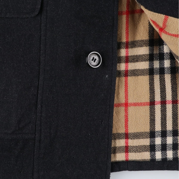 Burberry's wool half coat, size L, men's wool black type Vintage Second Hand
