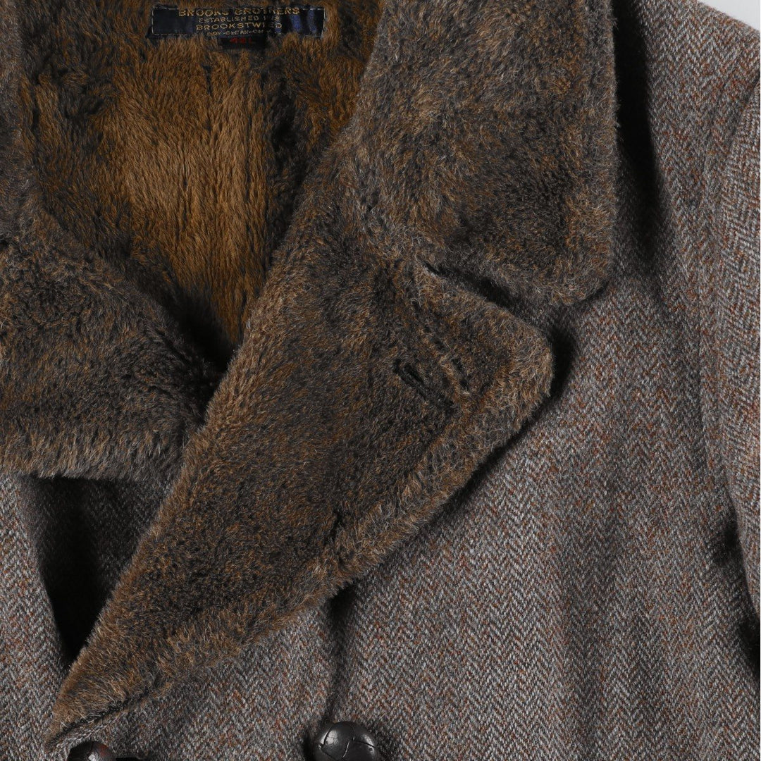 Brooks Brothers ESTABLISHED 1818 Herringbone Double-Breasted Long Coat, Men's Size L unclear gray type Vintage Second Hand
