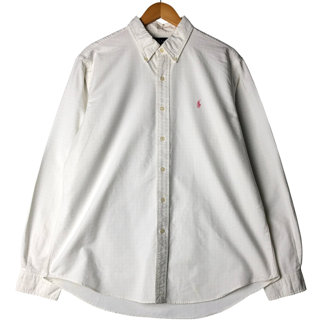 Ralph Lauren CUSTOM FIT long sleeve button down check shirt men's XL size cotton ivory Vintage Second Hand