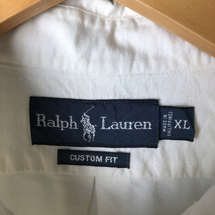Ralph Lauren CUSTOM FIT long sleeve button down check shirt men's XL size cotton ivory Vintage Second Hand
