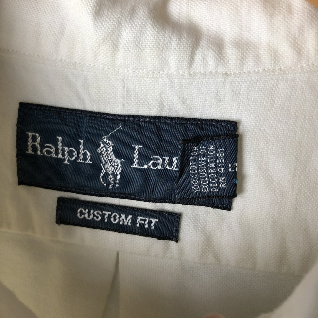 Ralph Lauren CUSTOM FIT long sleeve button down check shirt men's XL size cotton ivory Vintage Second Hand