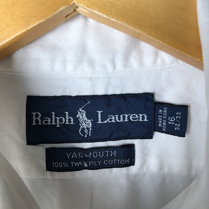Ralph Lauren YARMOUTH herringbone long-sleeved button-down shirt, men's size L cotton white type Vintage Second Hand