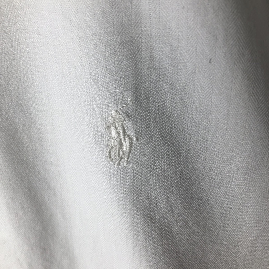 Ralph Lauren YARMOUTH herringbone long-sleeved button-down shirt, men's size L cotton white type Vintage Second Hand