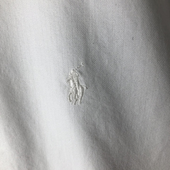 Ralph Lauren YARMOUTH herringbone long-sleeved button-down shirt, men's size L cotton white type Vintage Second Hand