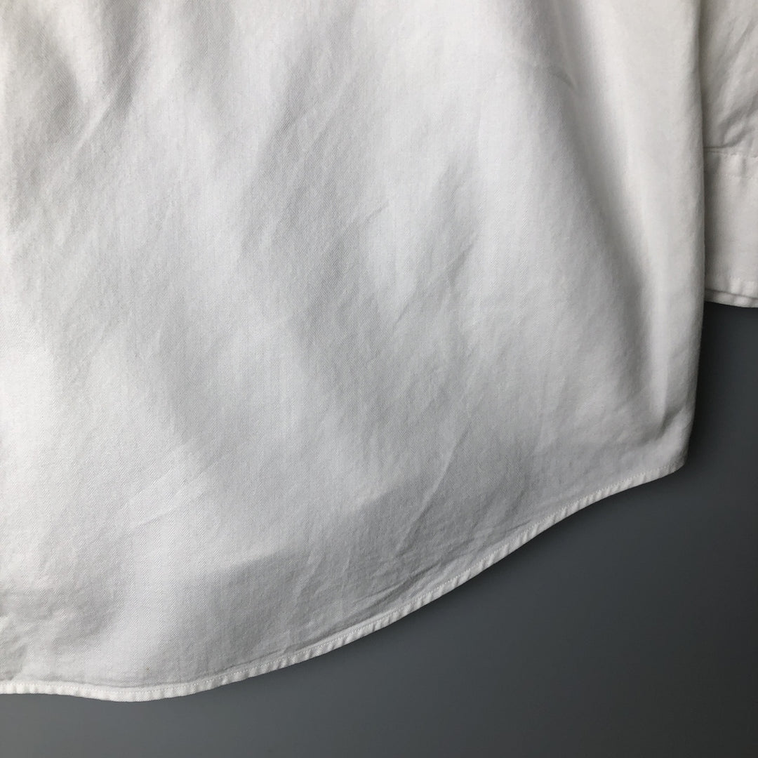 Ralph Lauren YARMOUTH herringbone long-sleeved button-down shirt, men's size L cotton white type Vintage Second Hand