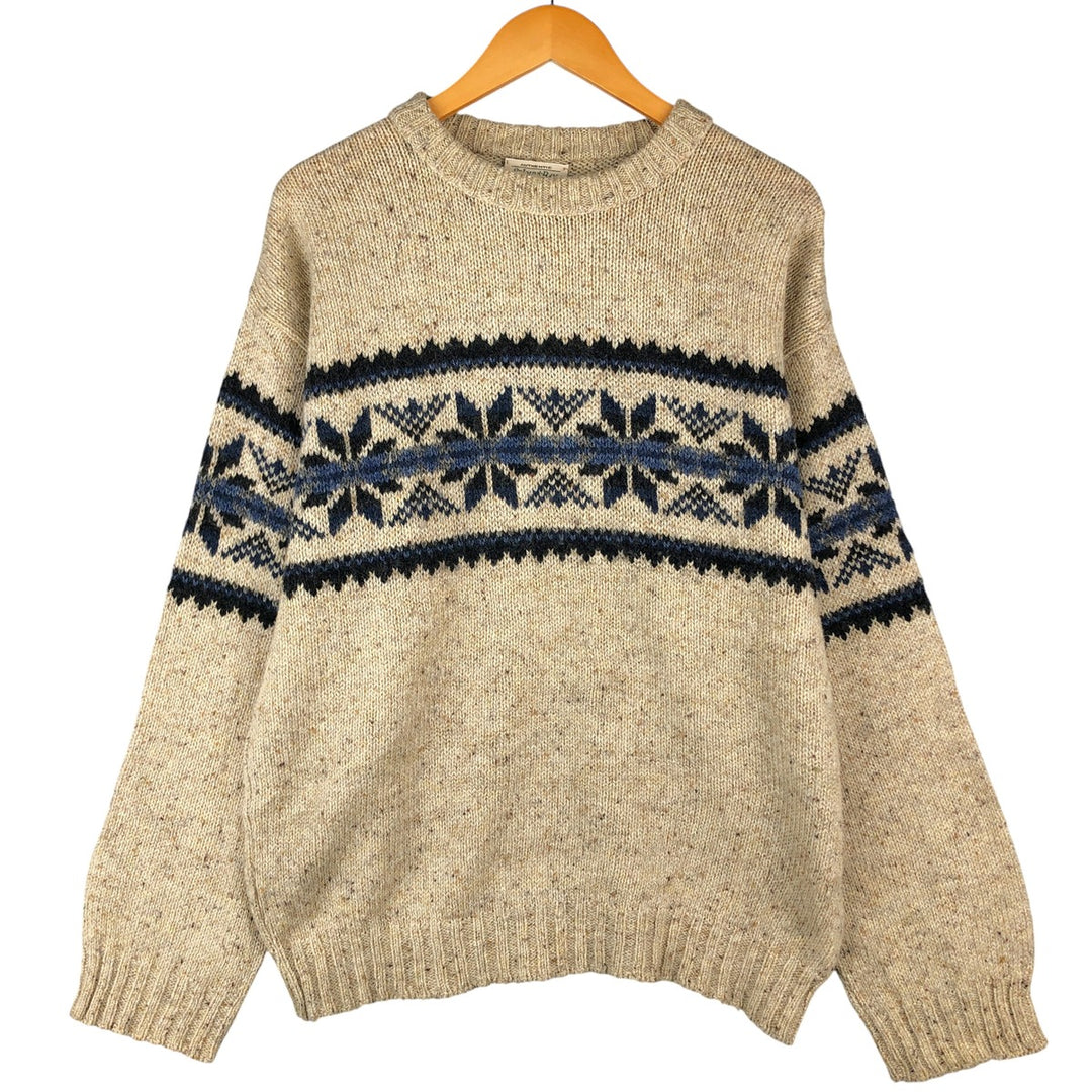 Vintage St. John's Bay Snow Pattern Nordic Sweater with Colored Nep Print, Made in USA, Size L, from the 1990s wool Beige type Vintage Second Hand