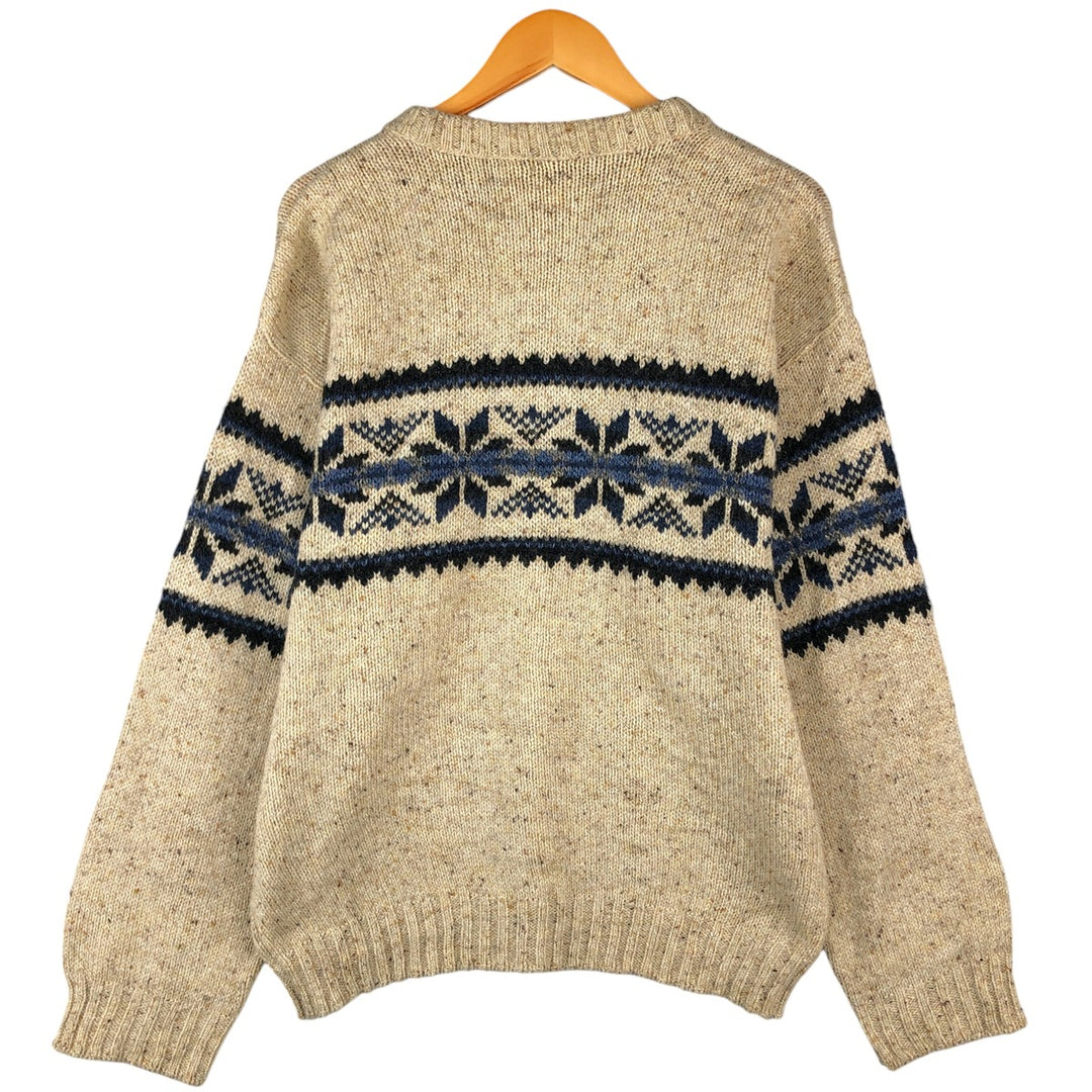 Vintage St. John's Bay Snow Pattern Nordic Sweater with Colored Nep Print, Made in USA, Size L, from the 1990s wool Beige type Vintage Second Hand