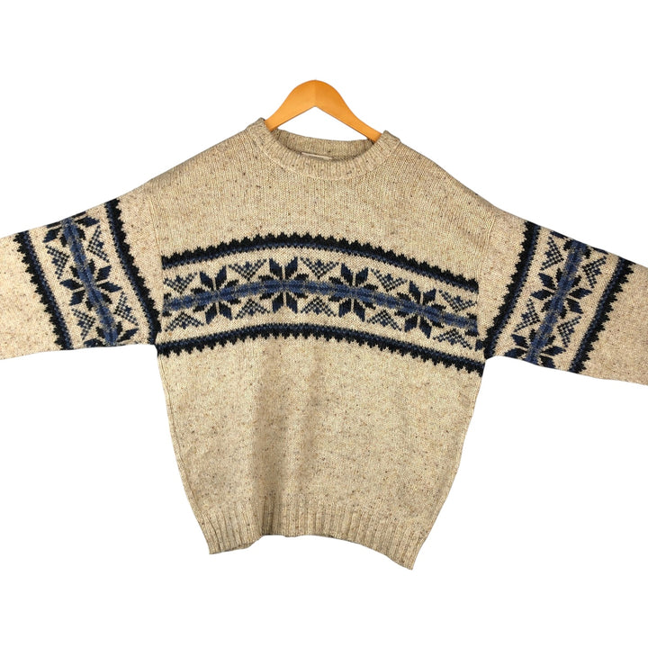 Vintage St. John's Bay Snow Pattern Nordic Sweater with Colored Nep Print, Made in USA, Size L, from the 1990s wool Beige type Vintage Second Hand