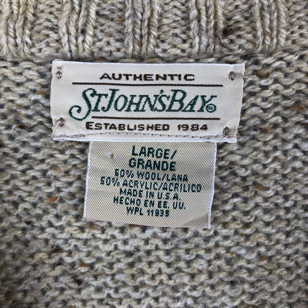 Vintage St. John's Bay Snow Pattern Nordic Sweater with Colored Nep Print, Made in USA, Size L, from the 1990s wool Beige type Vintage Second Hand